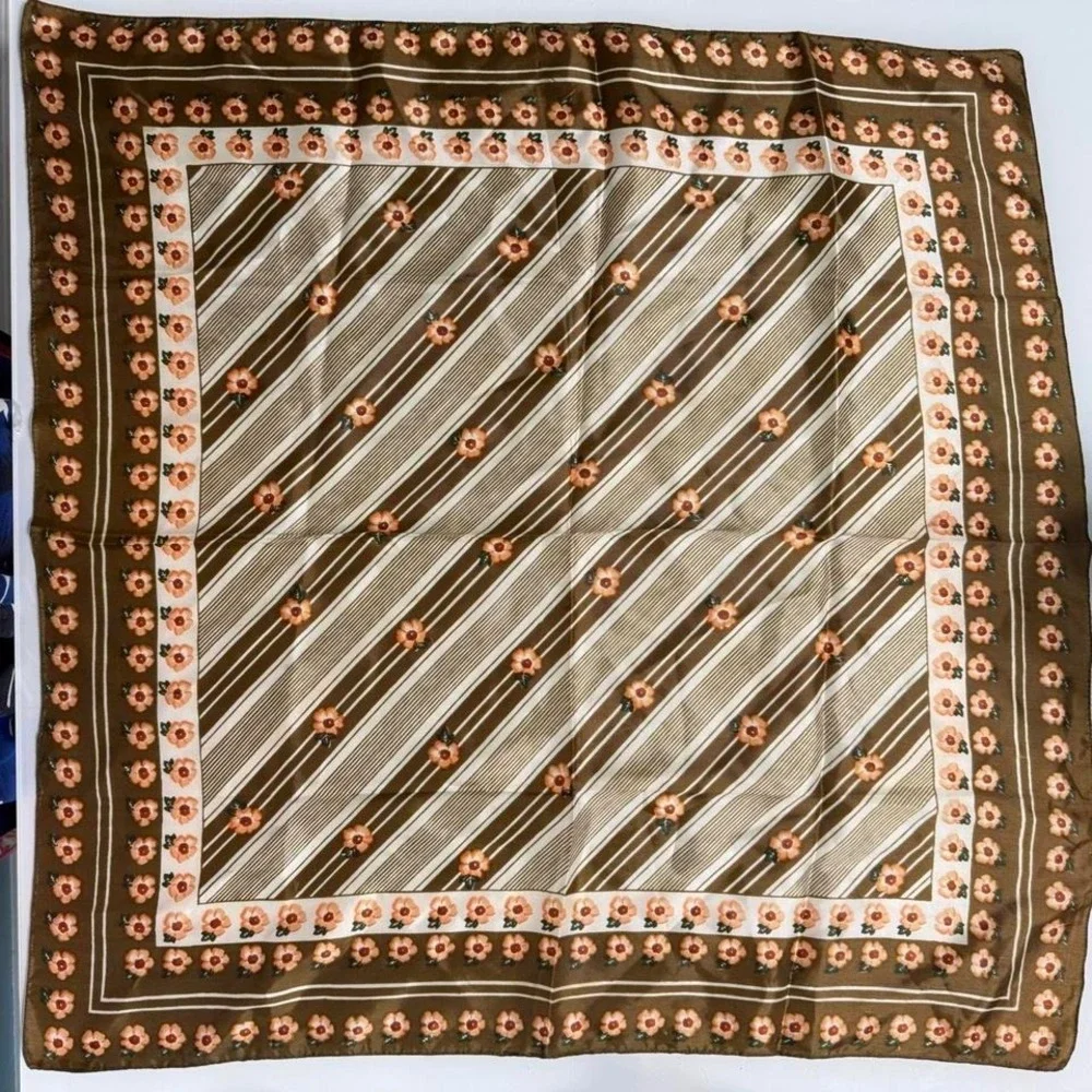 Brown floral silk scarf, possibly vintage